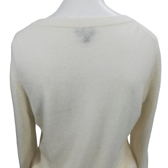 Talbots 100% Pure Cashmere Ruffle Front Scoop Neck Pullover Sweater Size S Ivory - Picture 11 of 13